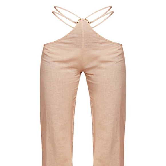 Sand Linen Strap Detail Wide Leg Pants - Picture 3 of 3